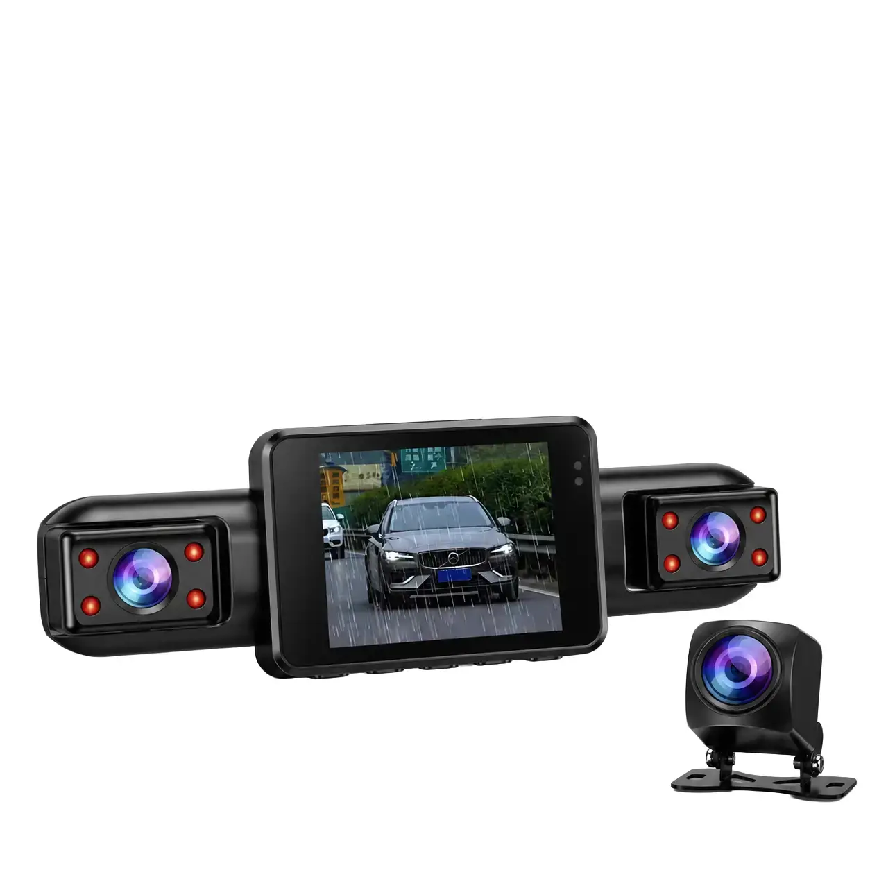 4-Channel 360° Coverage Dash Cam, 1080P Front & 480P Rear/Left/Right Cameras, Adjustable Side Lenses, 3.16-Inch Screen, Loop Recording, G-Sensor & Night Vision, Memory Card Not Included