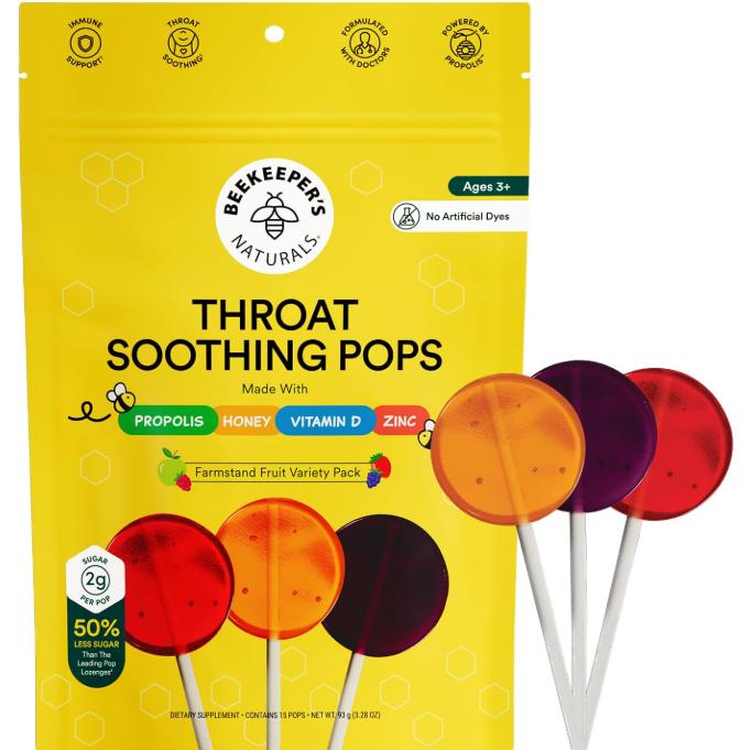 Kids Throat Soothing Lollipops -  Vitamin D & Honey, Under 2g Sugar, Clean Ingredients,15 ct