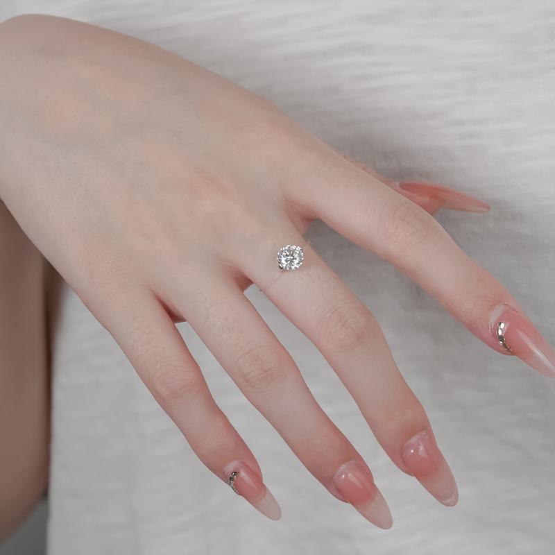 【#452 Invisible Ring】1-2CT Moissanite Enhanced Nylon Thread Band vvs Synthetic Moissanite Rings in 925 Sterling Silver Invisible Ring