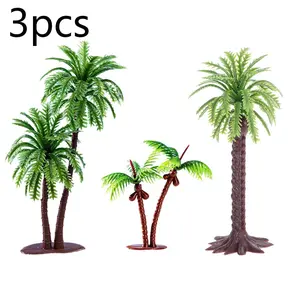 3pcs Realistic Mini Plastic Coconut Palm Tree Models, with Trunk and Leaves, Artificial Miniature Palms for Micro Landscape, Beach Scene, Dollhouse
