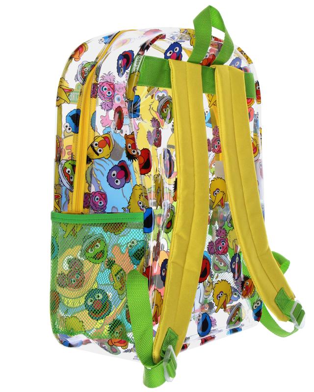 Sesame Street Elmo Big Bird Cookie Monster Clear Travel Backpack For Daily Use 17"