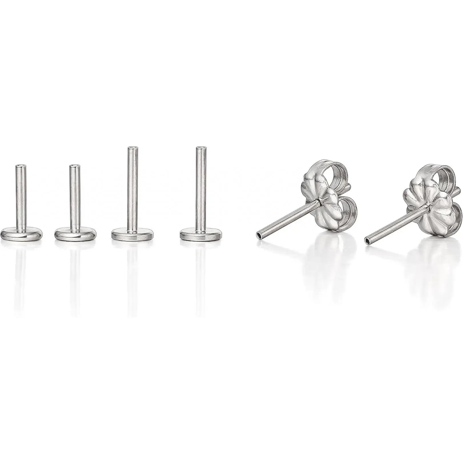 G23 Hypoallergenic 18g Flat Back Stud Earrings | F136 Implant Grade Titanium Press Fit Threadless Push Pop in Cartilage Helix Labret Lip Monroe Tragus Piercing Studs