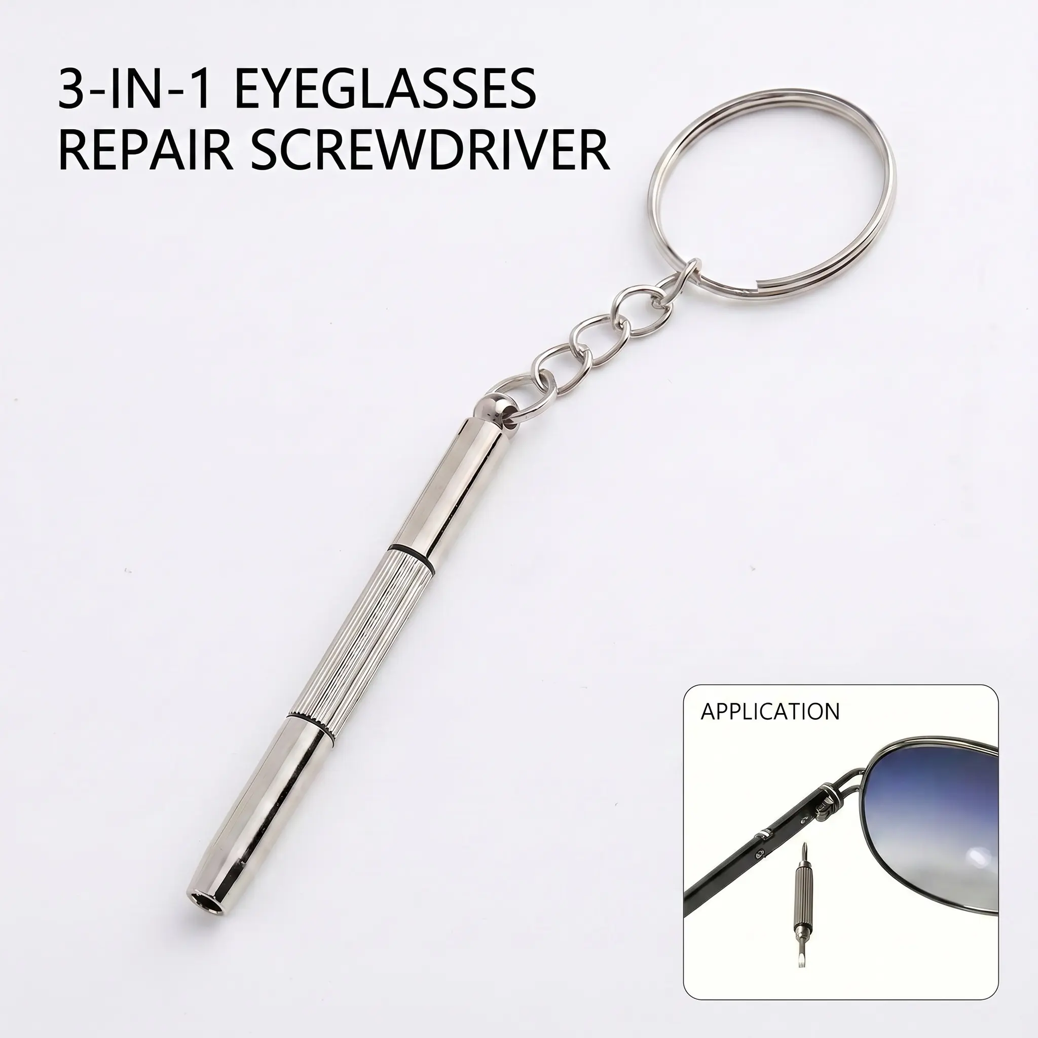 3-In-1 Glasses Micro Screwdriver, Eyeglass Screwdriver, Sunglasses Watch Multifunctional Screwdriver, Portable Screwdriver Keychain, Compact Tool Accessory, Multipurpose Switchable Screwdriver-YY0