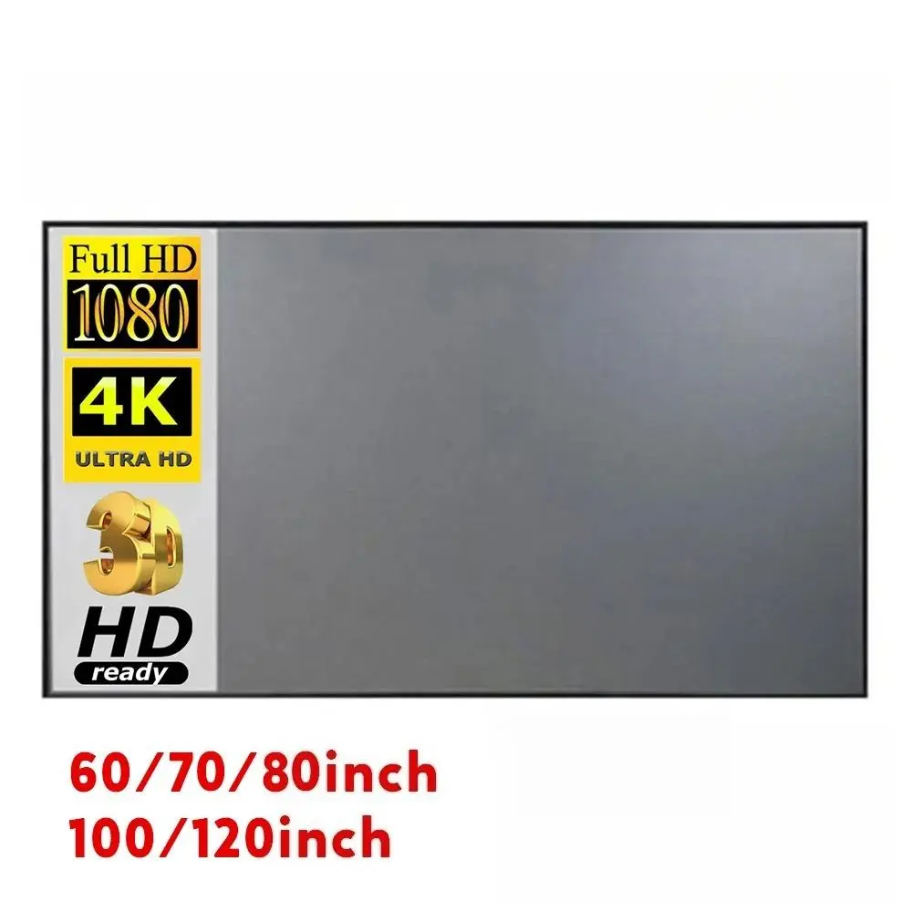 Portable Foldable Polyester Projector Screen, Grey Coating Anti-Light Simple Curtain, Multi-Size 60/70/80/100/120in for Home/Office LED-LCD-DLP Projectors