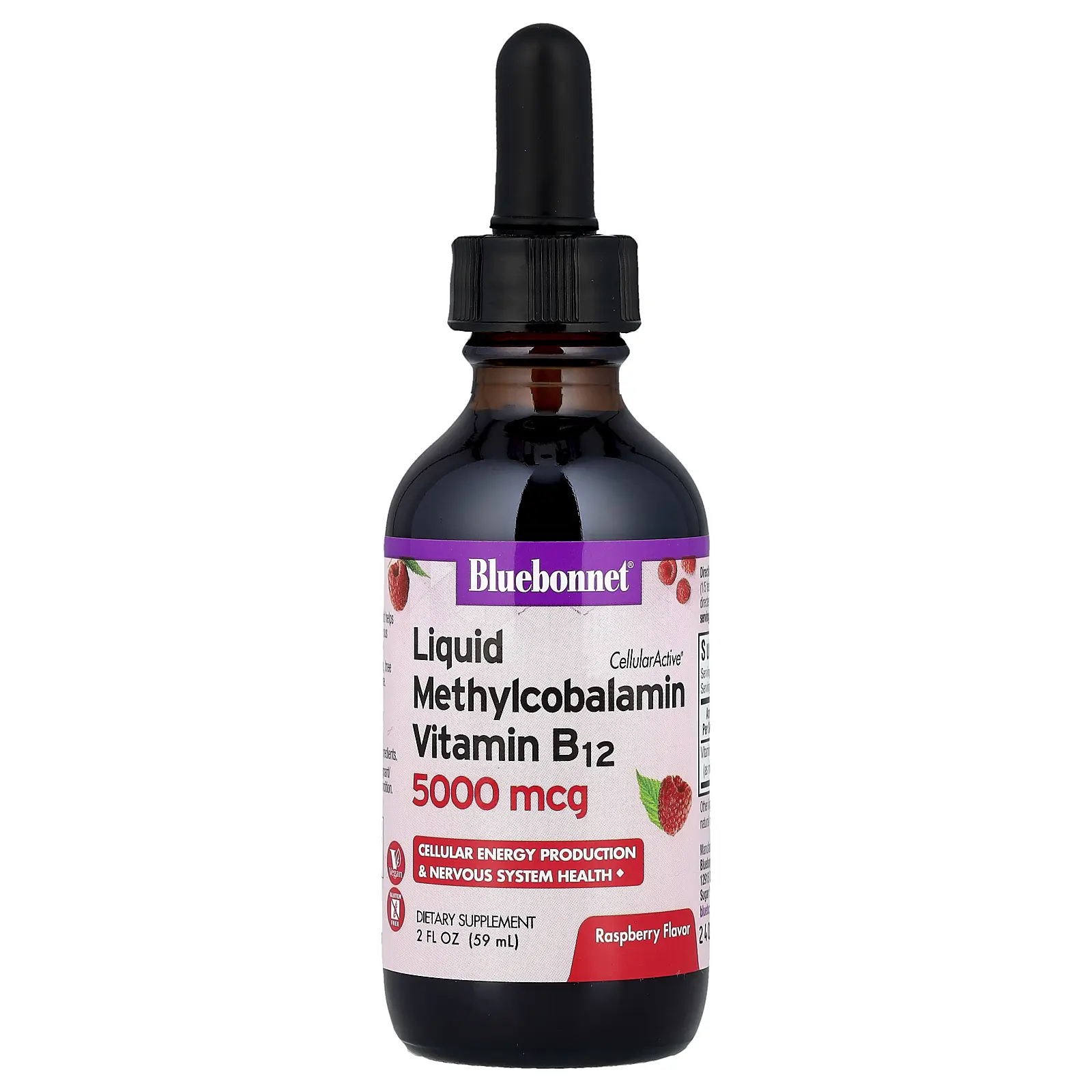 Bluebonnet Nutrition CellularActive® Liquid Methylcobalamin Vitamin B12,  Raspberry, 5,000 mcg, 2 fl oz (59 ml)