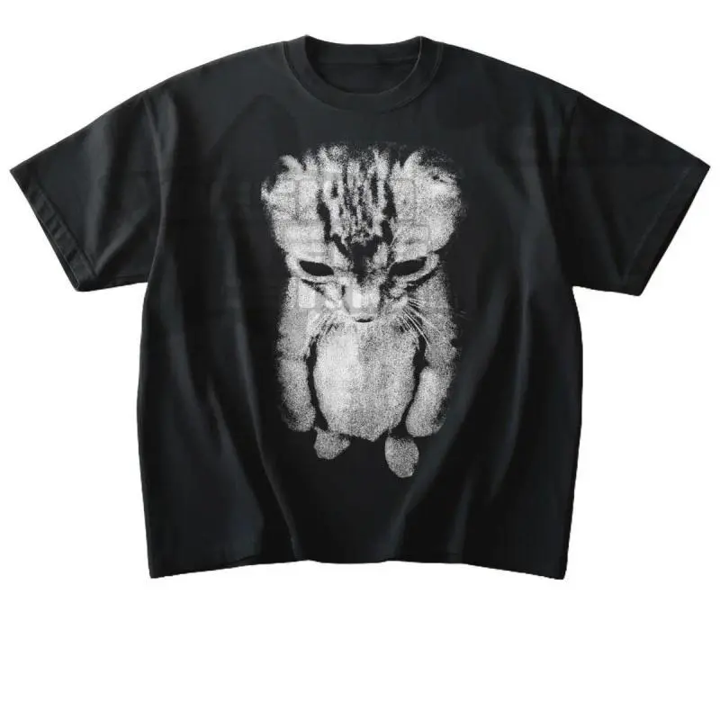 Men's 100% Cotton Short-Sleeve Round Neck Funny Sad Meme Cat Print Graphic Tee, Unisex Top, Gift for Boyfriend, Birthday Gift for BF