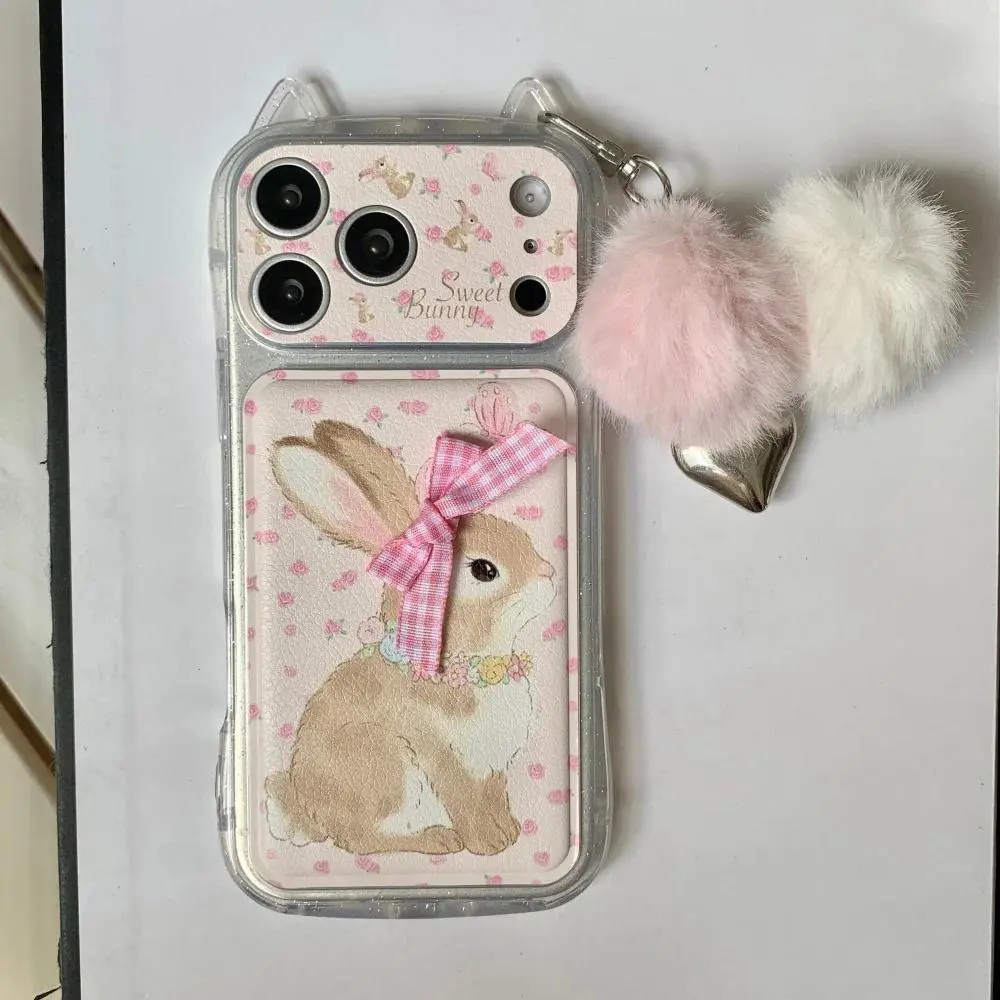 Korean INS Fashion 3D Animal Ears Floral Bow Cute Bunny Shockproof Phone Case for iPhone 14 Pro,14,15 Pro,16 ProMax,17 - iPhone Series Mobile Phone Accessories for Device Protection