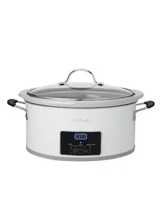 Betty Crocker 6-Quart Oval Digital Slow Cooker, Programmable Crock Pot Up to 20 Hours, Electric Cooking Pot with LCD Digital Display, Removable Stoneware Crock Liner, 240 Watts, BC-4587W, White