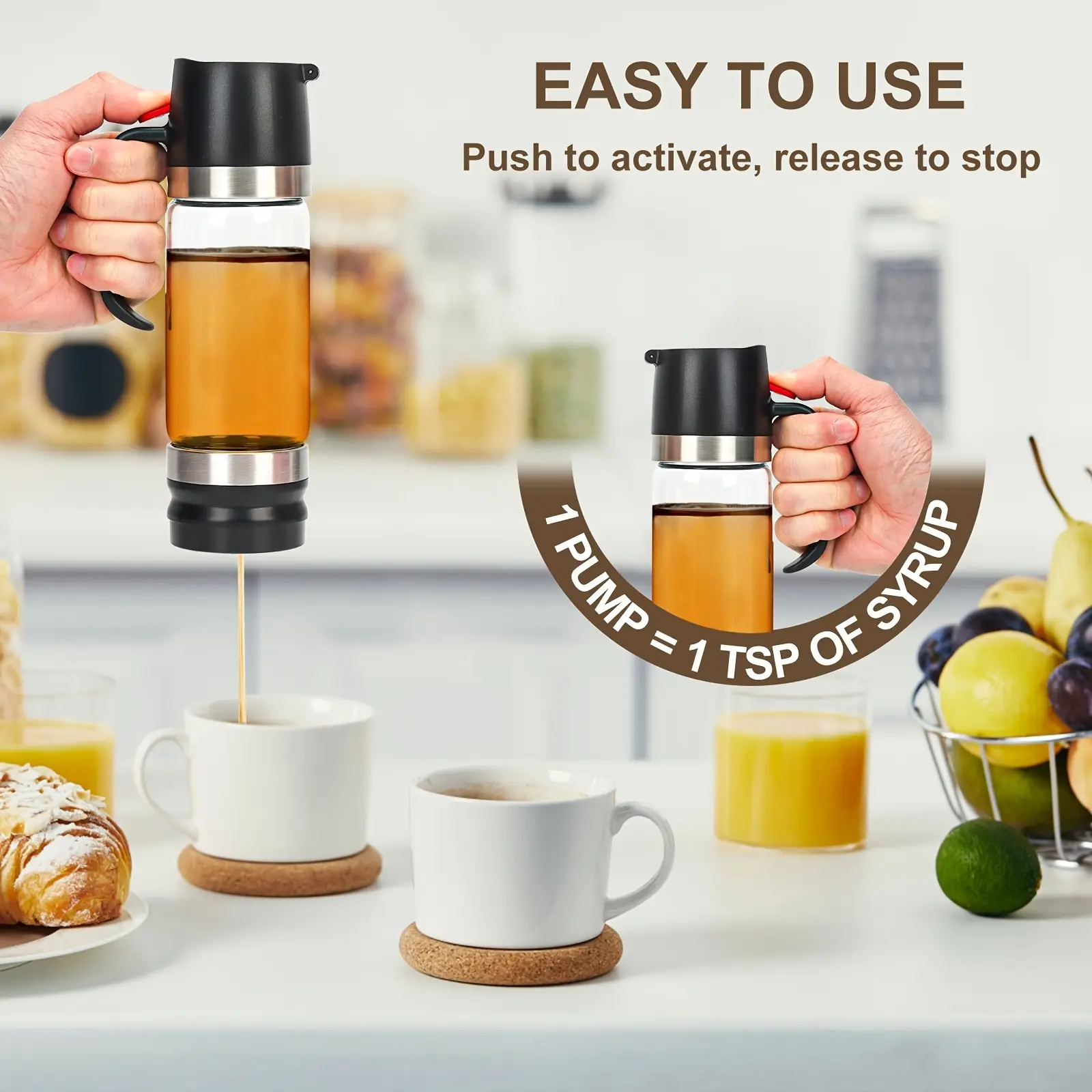 11.83oz Glass Honey Pot with Handle, Drip-Free Spout, Cleaning Brush & Base Stand, Syrup Dispenser for Coffee & Tea, Mess-Free Honey Container for Honey & Syrup
