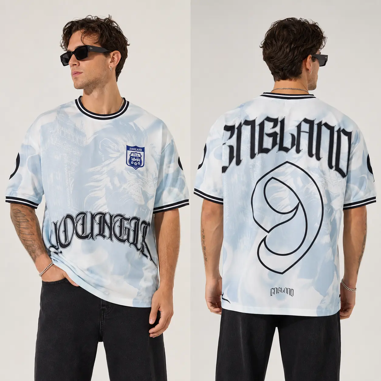 England Inspired Soccer Jersey Shirt Number 9 Vintage Gothic Football Fan Tee Unisex Game Day Gift Breathable Sports Top