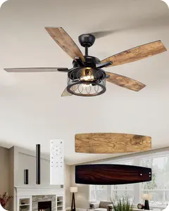 EDISHINE 52'' Farmhouse Ceiling Fans with Lights, 10%-100% Dimmable, 5 Wooden Blades, 1/2/4/6 Hour Timer, 6 Speeds Reversible DC Motor, Rustic Ceiling Fan for Living Room, Bedroom, Burnt Wood