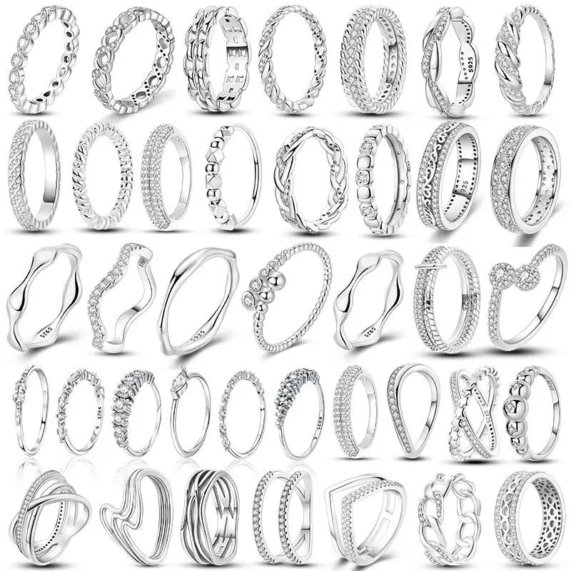 JEWEL4U - Shine Zircon Wedding Ring Original 925 Silver Simple Ring For Women Sterling Stackable Rings Popular Anniversary Jewelry