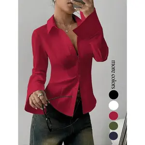 Women’s slim-fit button-up long-sleeve casual shirt, suitable for daily commuting.GARMENTARY