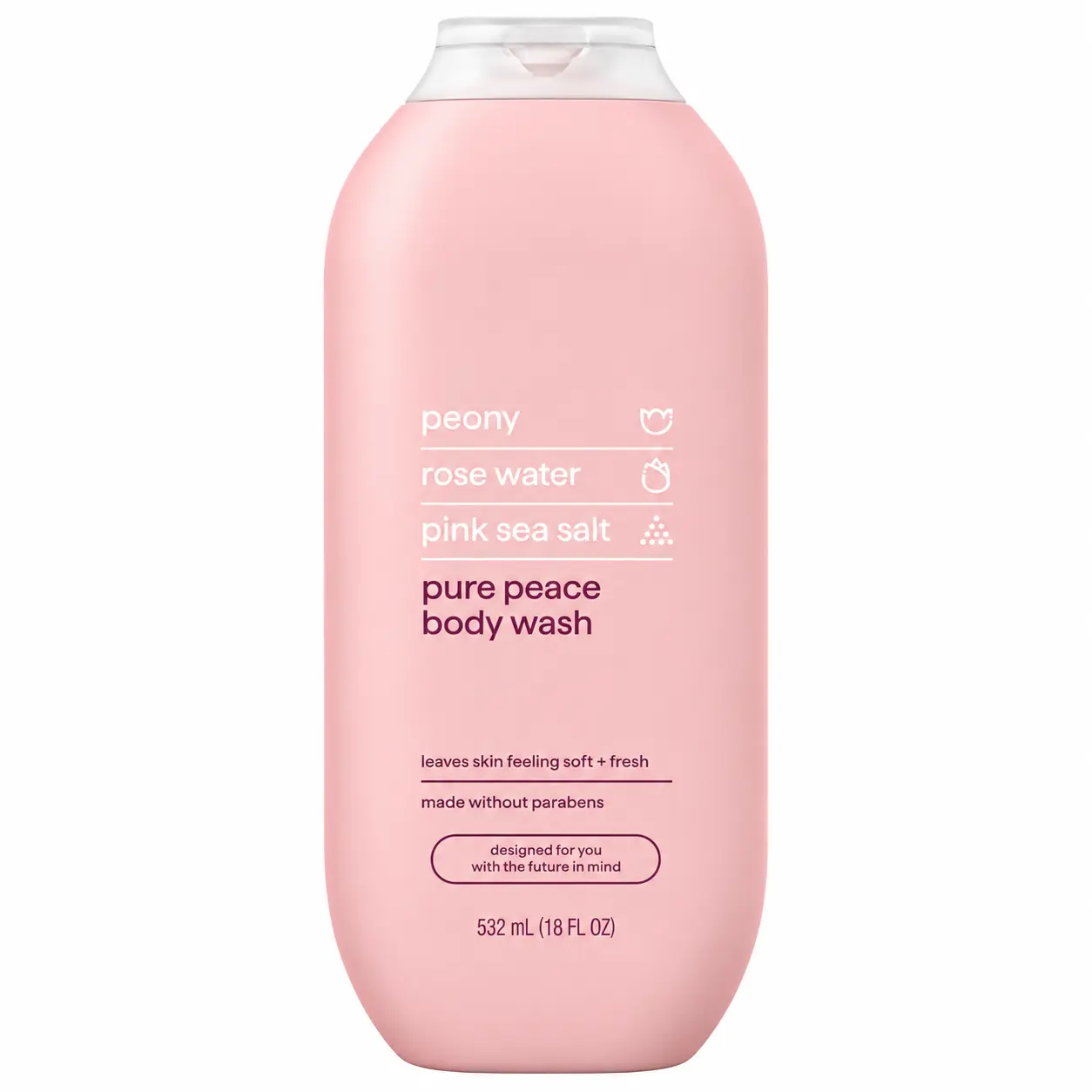 Pure Peace Body Wash 18 oz Paraben & Phthalate Free Gentle Cleanse for Daily Grooming Soothing Cleansing Peony Rose Water Pink Sea Salt Body Care Cleanser Body Cleansers Bath Shower Gel