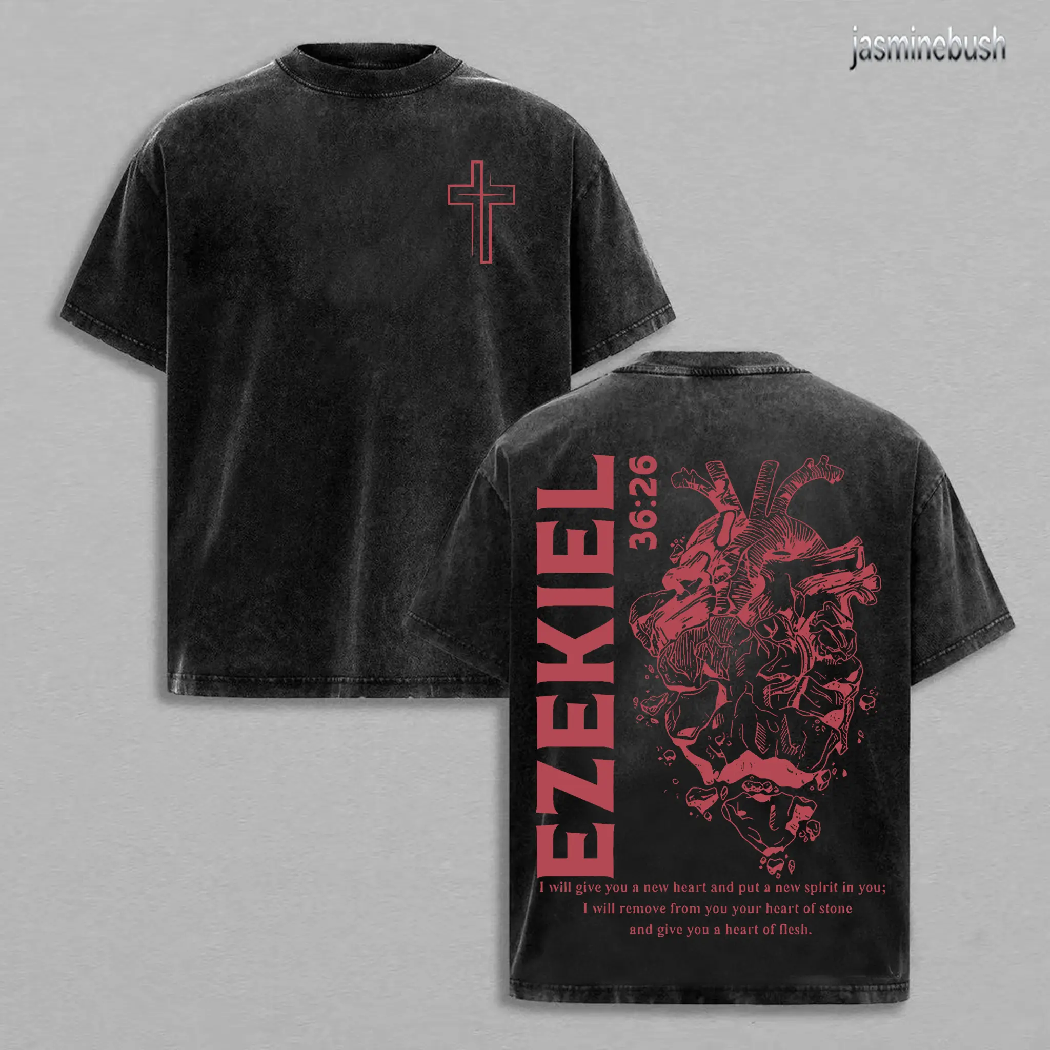 Heart of Flesh - Ezekiel 36:26 Jesus T-Shirt Washed Jesus Apparel Christian Bible Verse Church Outfit Gym Pump Cover Back To School Outfits Gift for Christians