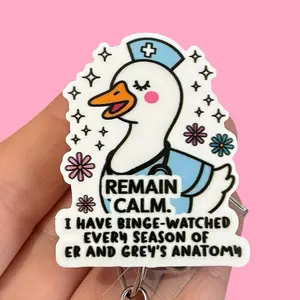 Glitter My Badge Silly goose badge reel for nurse and hospital workers. Badge clip Badge pull - Retractable swivel clip with a 360 rotation. Great gift for coworker.