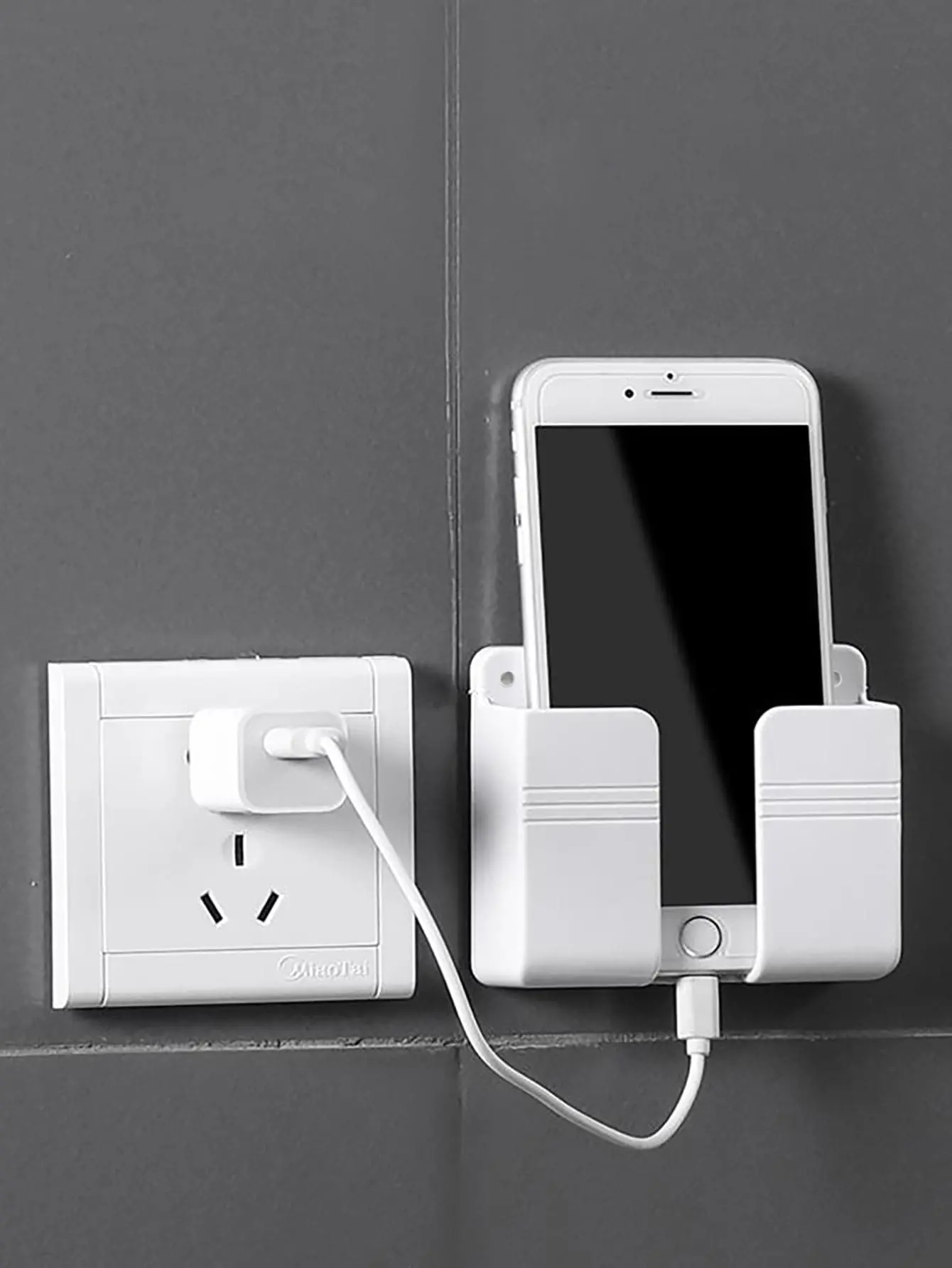1pc Wall Mount Mobile Phone Charging Rack, Creative Multifunction Remote Control Storage Box, Bedside Container Rack For Charging