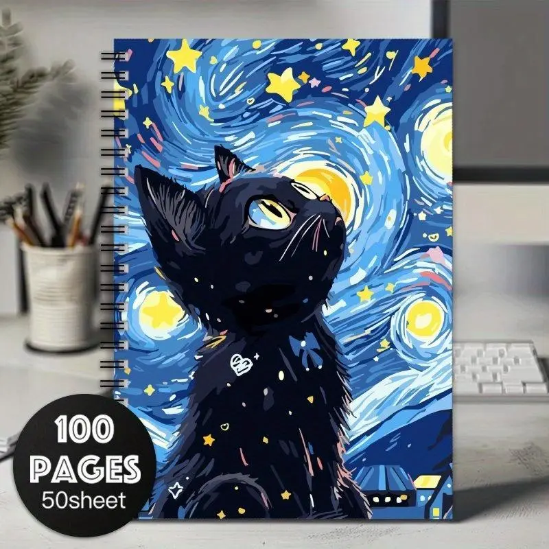 Starry Night Cat Pattern Notepad, 1 Count Daily Checklist Planning Notebook, Meeting and Study Notebook, Perfect Gift for Family, Friends, and Colleagues
