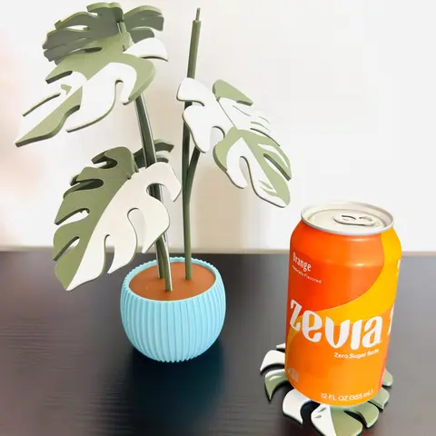 Monstera Plant Coaster Set, Modern Plant Decor, Contains 6 coasters, Decorative Coaster, Rustic Home Decor, Farmhouse Sign, Home Decor Gift, Desktop Decor, Disguised Functional Home Decor, Great for Desks