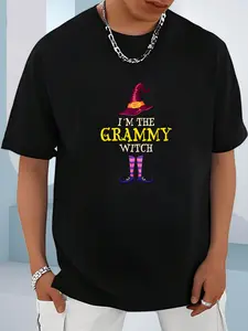 100% Cotton Unisex I'm The Grammy Witch Costume Halloween Funny T-Shirt， men's autumn short-sleeved shirt, featuring maple leaf and Thanksgiving Halloween prints