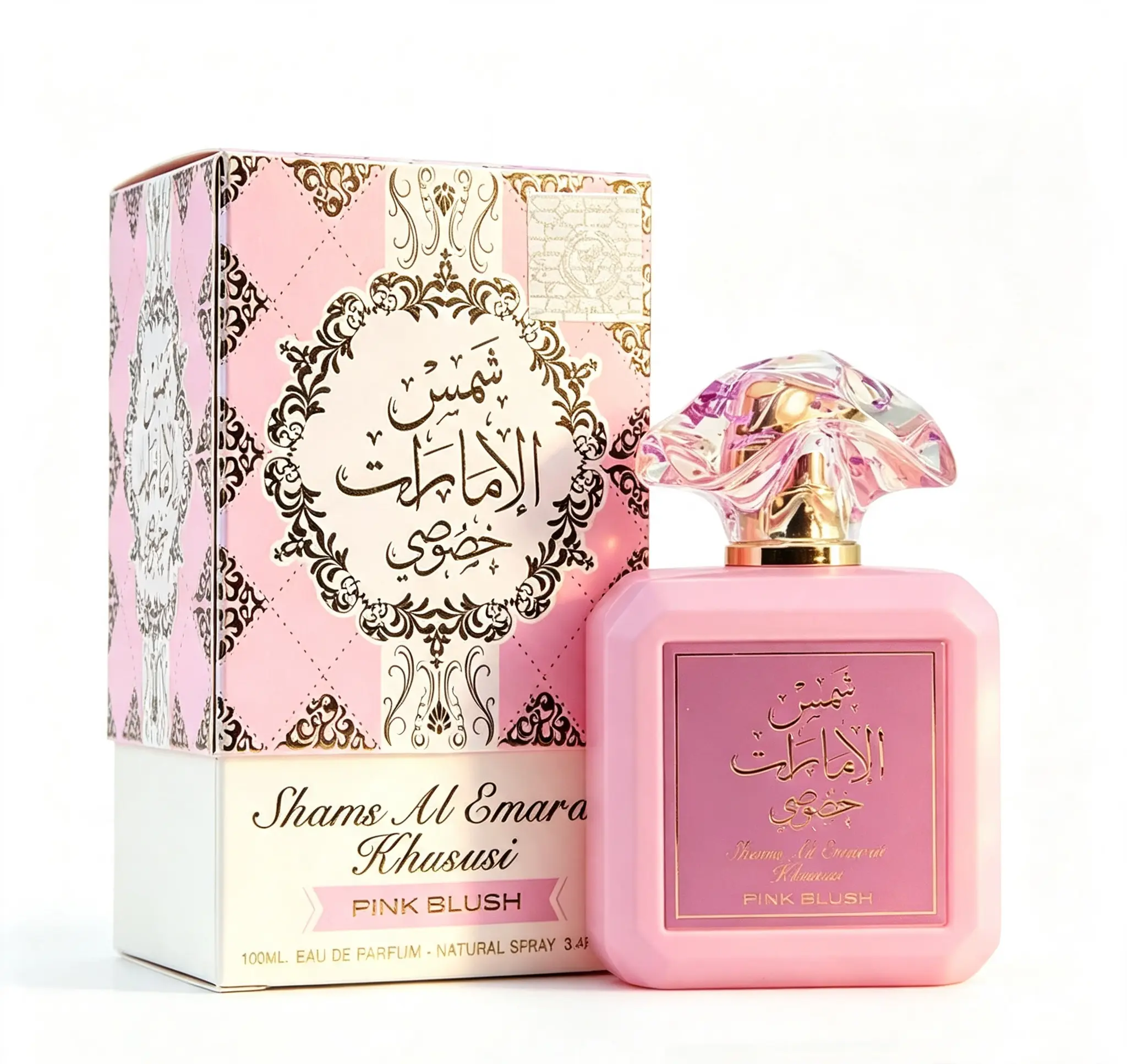 Ard al Zaafaran Pink Blush Shams Al Emarat Khususi Eau de Parfum for Women 100ml / 3.4 fl oz – Marshmallow Blush Romantic & Sweet Arabian Perfume, Captivating Pink Bottle, Long-Lasting Luxury Fragrance