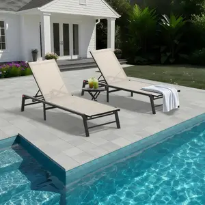 Set of 2 Outdoor Aluminum Chaise Lounge Chairs, Foldable & Stackable Pool Loungers with Breathable Textilene Fabric, No Assembly Required, Rust-Proof Patio Recliners for Poolside, Beach & Yard