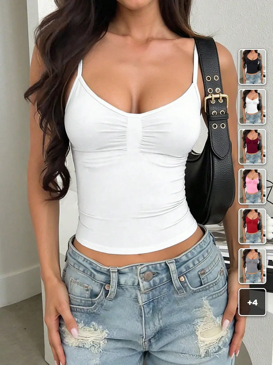 AESS Women's Cropped Camisole Pleated Fitted Summer Vacation Outfit Everyday