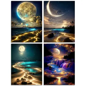 Muzagroo Art Moon Over the Sea Diamond Painting Kits for Adults Seascape Diamond Art Kits for Beginners Adults Art Crafts 5D Diamond Art Paintings Gem Art Kits  11.8x15.8inches 4PCS Canvas Handcrafts