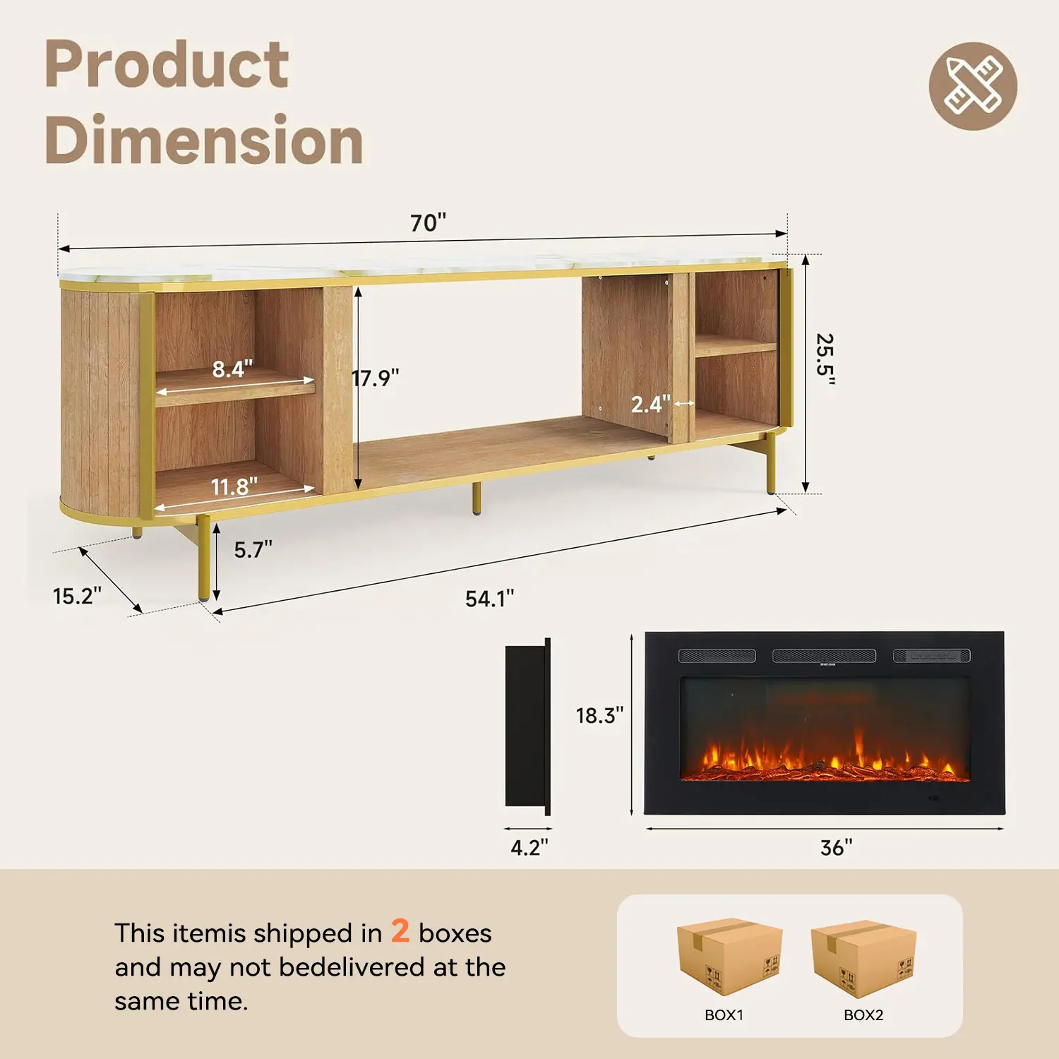Oak/70" TVs with Fireplace