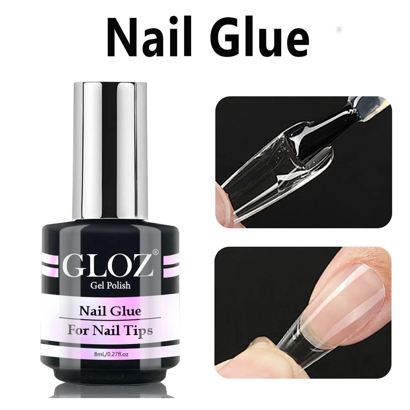 GLOZ 8ml Brush On Nail Glue Extension Extra Strong Adhesive for Press On Nails, Acrylic Nail Tips & False Nails, Quick Dry Formula Long Lasting Nail Bond Glue for Professional Nail Art DIY Manicure Salon Use Gel Nail Tips