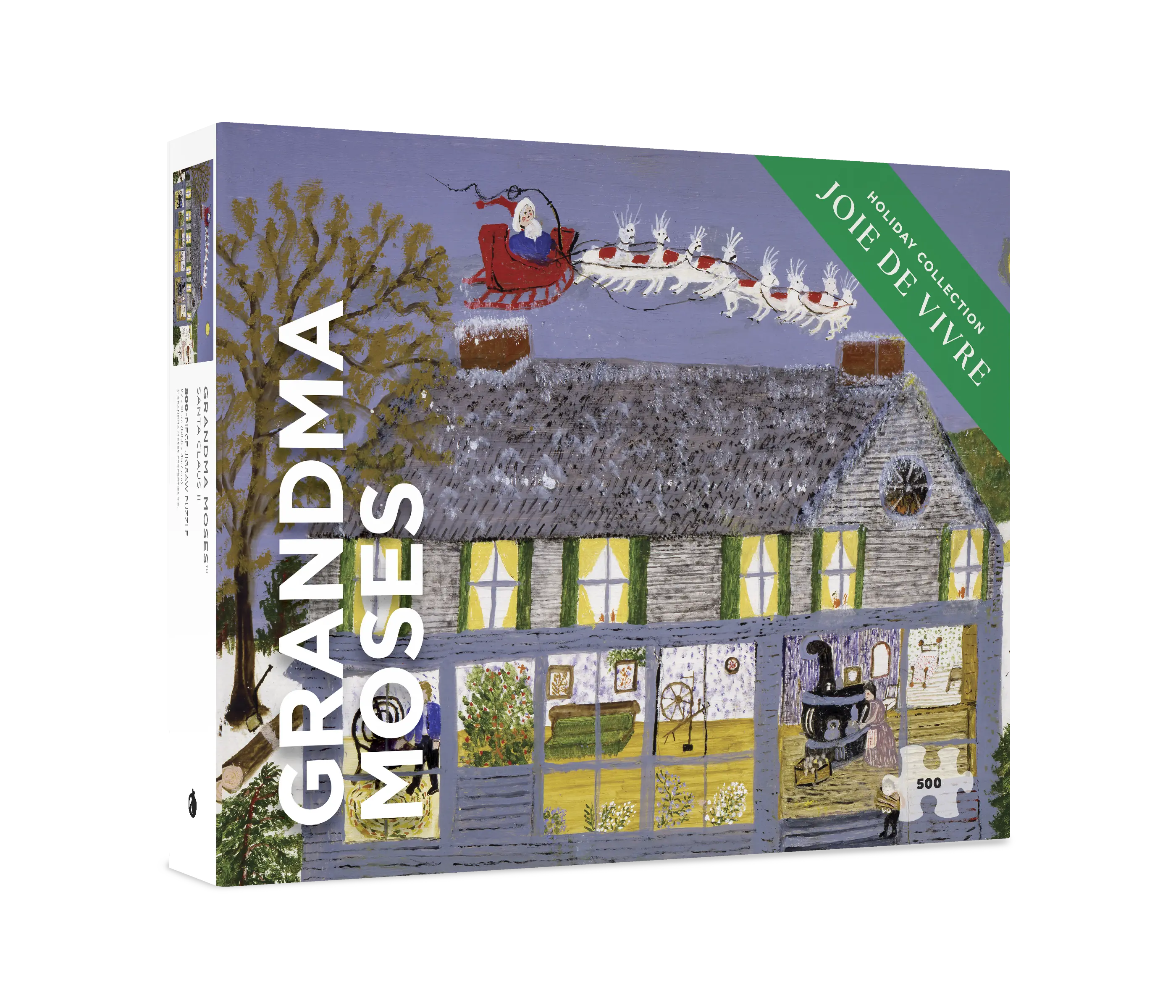 500-Piece Christmas Puzzle, Art by Grandma Moses | Glitter Accents, Matte Finish, Snug Fit, Screen-free Holiday Fun
