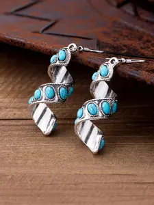 Classic Western Style Spiral Earrings with Turquoise, Statement Earrings, Versatile Drop Earrings for Women's Daily Wear and Gifting, Turquoise Dangle Earrings, Casual Trendy Jewelry
