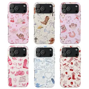 Preppy Cowgirl Doodles Phone Case for iPhone 17 16 15 14 13 12 11 Pro Max Samsung Galaxy S25 S24 S23 S22 S21, Yee Haw Skull Bow Boots Coquette Phone Cover, Cowboy Rodeo Country Lover Aesthetic Girly Case, Gifts for Her Girlfriend Women