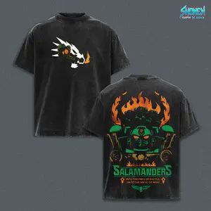 Warhammer 40k Salamanders Chapter Graphic Shirt, Retro Washed 2-Sided T-Shirt Oversized Fit, Premium Heavyweight Cotton Tee, Fire Drake Sci-Fi Merch, Vintage Lover Tops Unisex