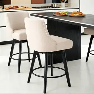 Counter Height Bar Stools Set of 2, Modern Swivel Barstools with Back and Wood Legs, Faux Leather Upholstered Counter Height Stools, 26" H Kitchen Island Stools,Home Bar