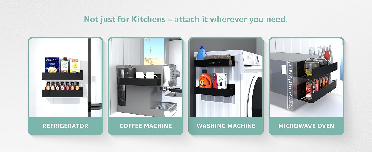 2 Pack Magnetic Spice Rack for Refrigerator, Moveable Magnetic Spice Racks, Kitchen Storage Rack, Suitable for Refrigerators, Microwave Ovens, Washing Machines, Saving Storage Space