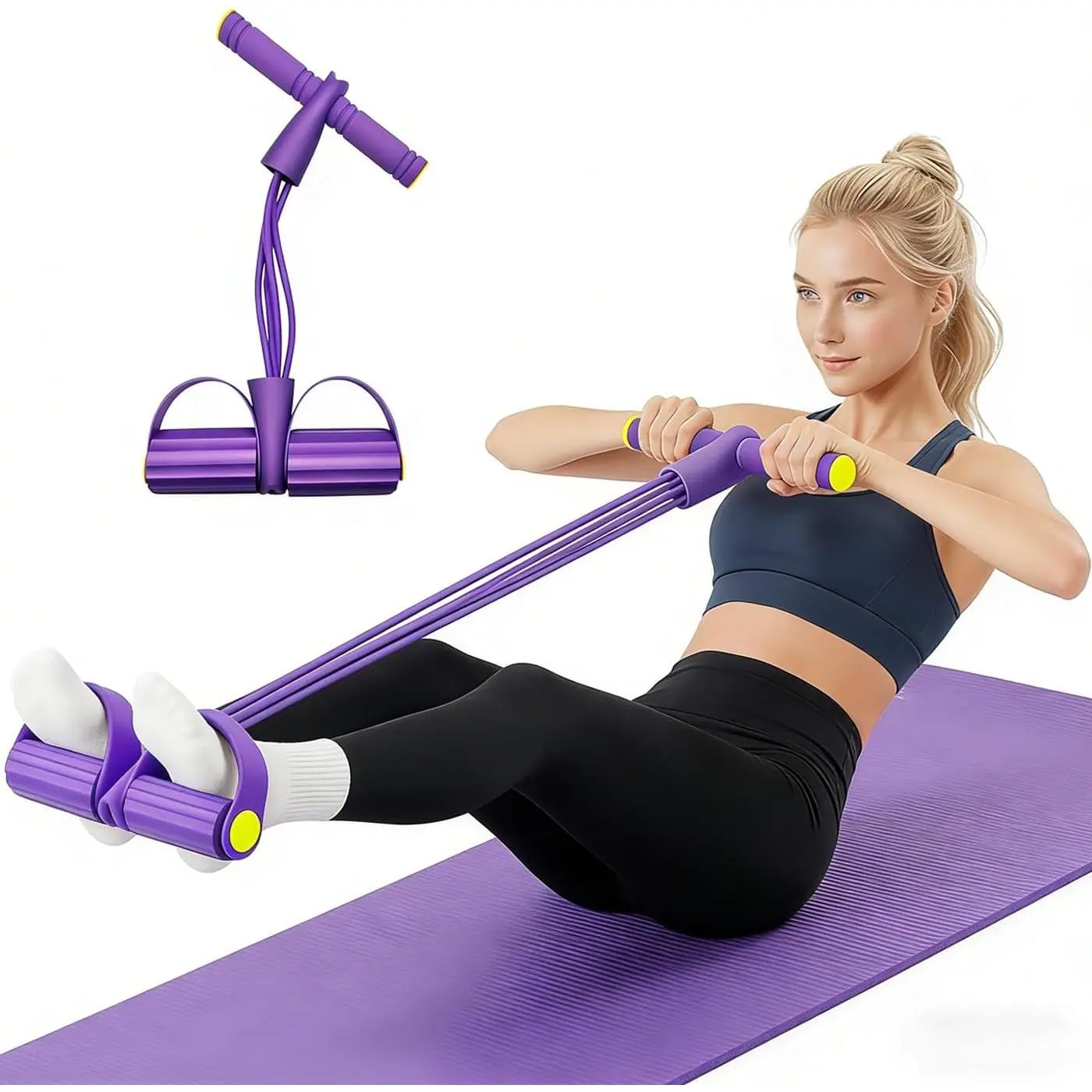 Pedal Resistance Band with Handle, 8-Tube Elastic Yoga Pedal Puller, Multifunction Tension Rope for Home Gym Arm and Waist Training Pedal Band