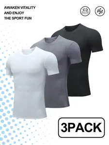 3-Pack Men's Sports T-Shirt Set Short-Sleeved Crew Neck High Elasticity Slim Fit Breathable Sweat-Wicking Quick-Drying Spring Summer Base Layer - Menswear, Tshirt
