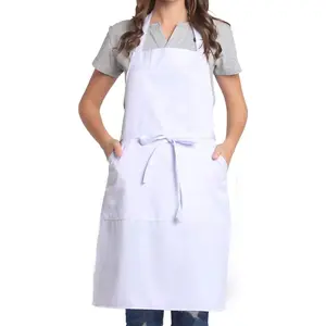 Adjustable bib apron with long ties for women and men, available in 18 colors—chef kitchen cooking