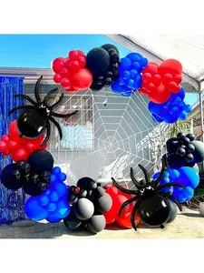 Halloween Balloon Arch Garland Red Blue Black Set with Spider Elements for Birthday Party Home Gathering Halloween Atmosphere Decoration