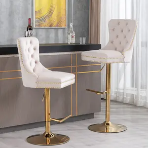 Swivel Velvet Bar Stools Set of 2 - Adjustable Height 27 to 35 Inch, Modern Tufted Barstools with Metal Base for Kitchen Island & Gaming Desk | Velvet Upholstered Home Pub Stools