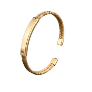 Custom Bar Design Open Cuff Bracelet, Personalized Laser Engraved Name Bangle for Women & Men