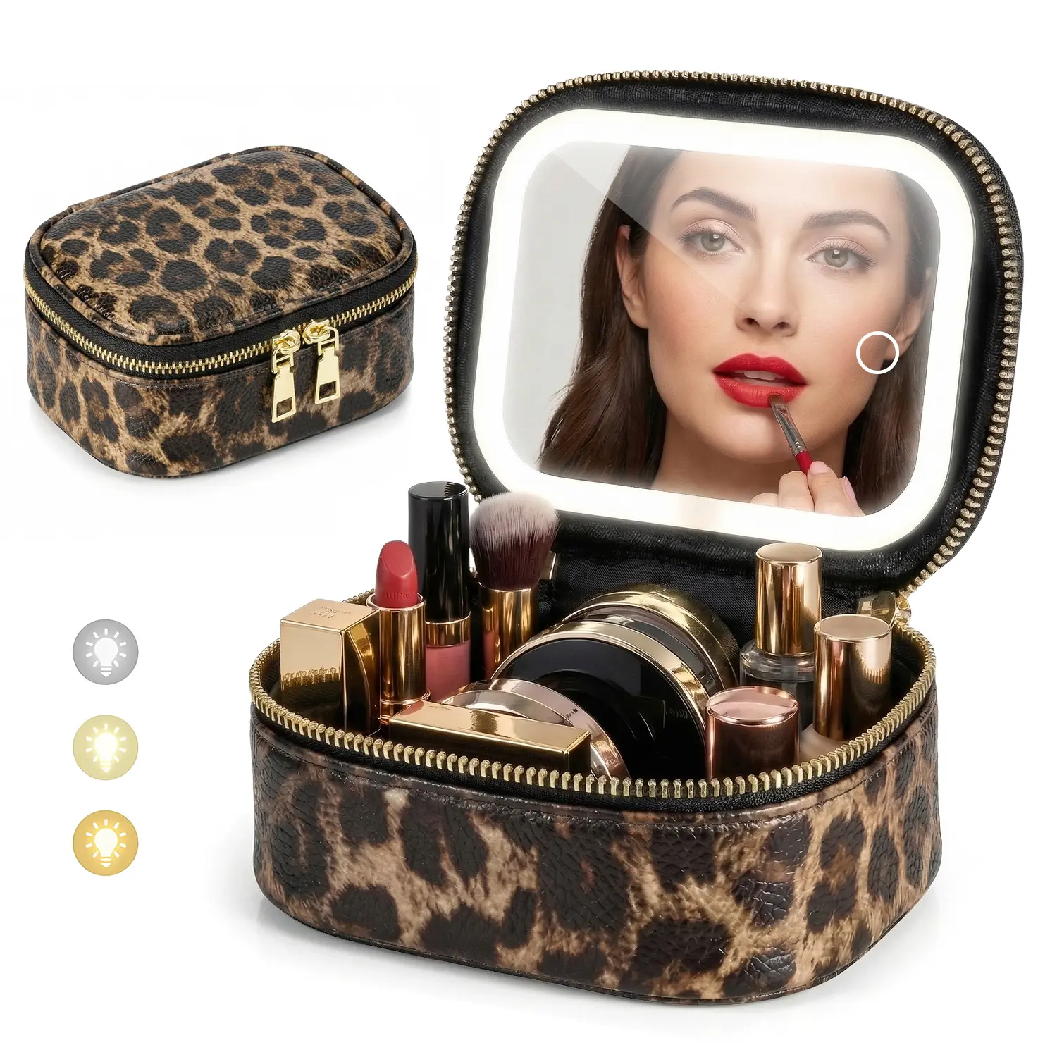 Small Makeup Bag Travel Train Case with Mirror and Light Mini Travel Make up for Women Train Case Cosmetic Organizer 3 Adjustable Brightness Toiletry Bag Portable Artist Storage