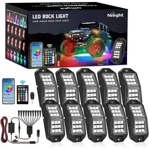 Nilight RGB LED Rock Lights Kit - 10 PCS 18LED Wide Angle Wheel Well Lights, Aluminum Base, IP67 Rated, Easy Install, Remote & Bluetooth APP Dual Control Multi-Modes Underglow Neon Pods for ATV, Offroad Trucks, Led Lights Car, Colorful Ambient Light