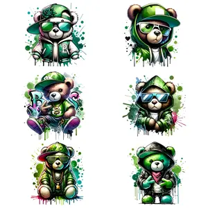6pcs Cartoon Trendy Bear Pattern Fashion Heat Transfer Stickers, Washable Iron-On Patches for Clothing, T-Shirts, Jeans, Jackets, Durable