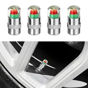Joytutus 4-Pack Car Tire Pressure Monitoring Valves with Red & Green Indicators for Medium-Sized Cars Motorcycles & Bicycles Easy Installation Automotive Vehicle Safety