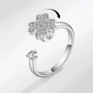 Spinning Four-Leaf Clover Fidget Ring - Adjustable Anxiety Relief Jewelry For Women