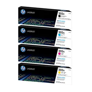 HP 202X Black High Yield, 202A Cyan/Magenta/Yellow Standard Yield Toner Cartridge, Pack Of 4