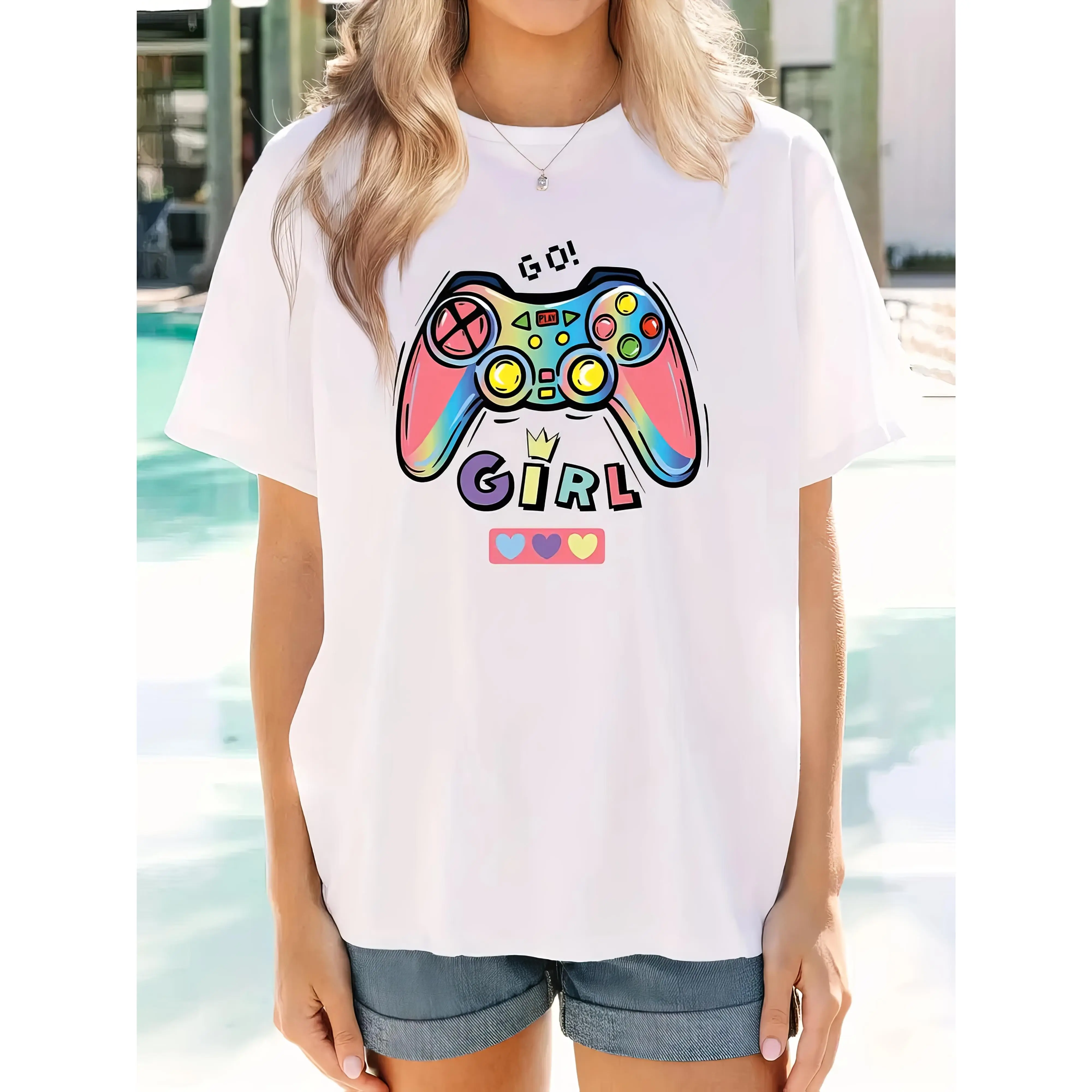 Women's Gaming Graphic T-Shirt - _GO _ Controller unisex soft cotton short sleeve t shirt, vintage graphic casual tee for men women teens, perfect birthday holiday gift for camping travel gym daily street  wear