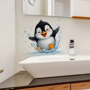 Cute Penguin Bathroom Decor Wall Sticker, Self-Adhesive Waterproof Home Decal, Creative Fun Element, Best Home Decoration